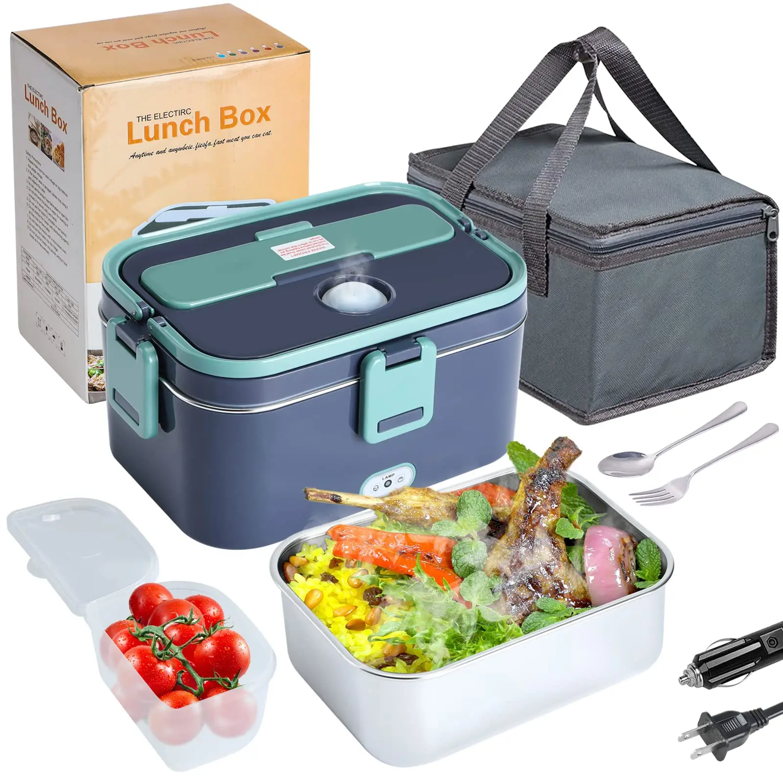 1.8L Electric Lunch Box 60W Food Heated 12V-24V 2-In-1 Portable Food Warmer Heater for Car/Truck/Home Self Heating Box - Image 14