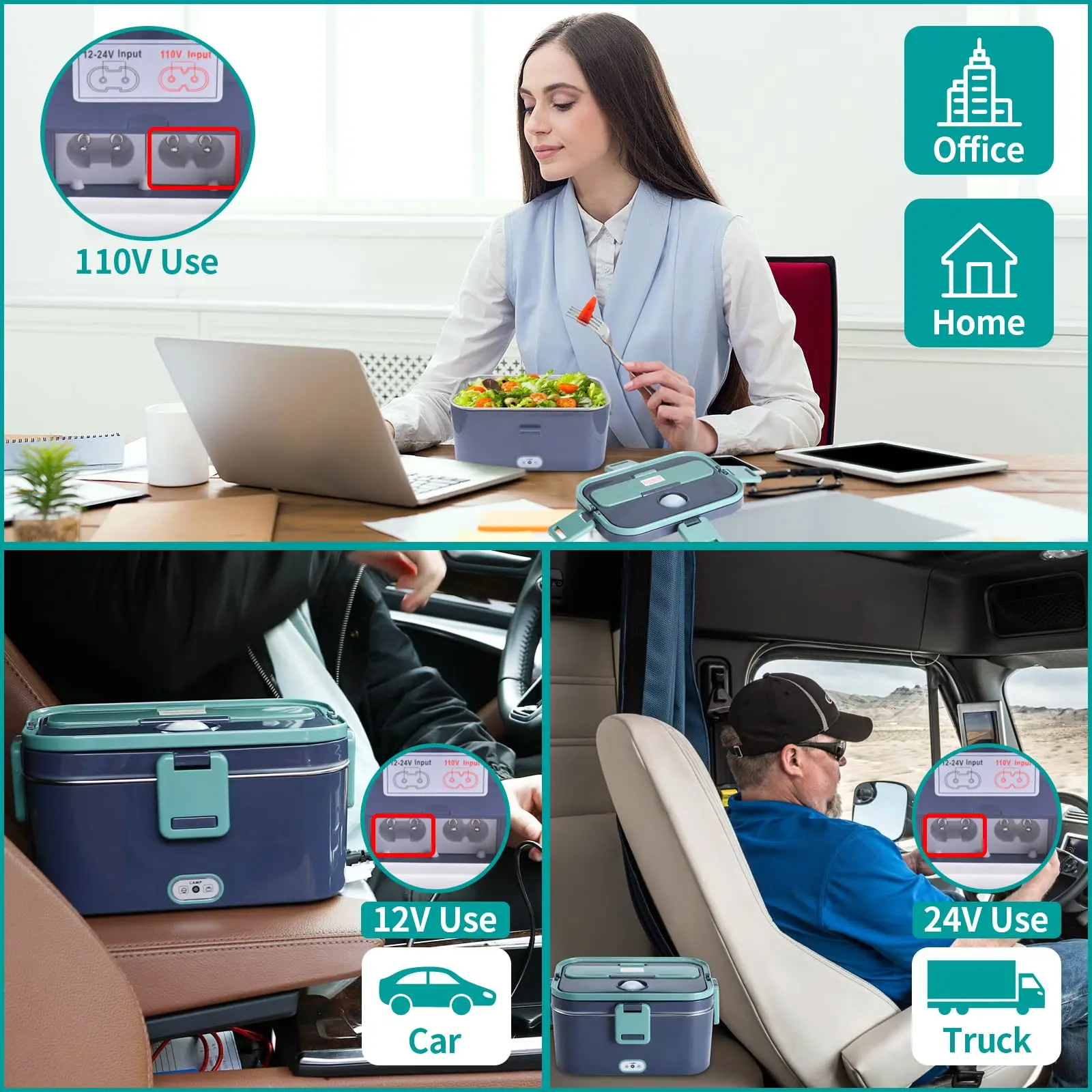 1.8L Electric Lunch Box 60W Food Heated 12V-24V 2-In-1 Portable Food Warmer Heater for Car/Truck/Home Self Heating Box - Image 15