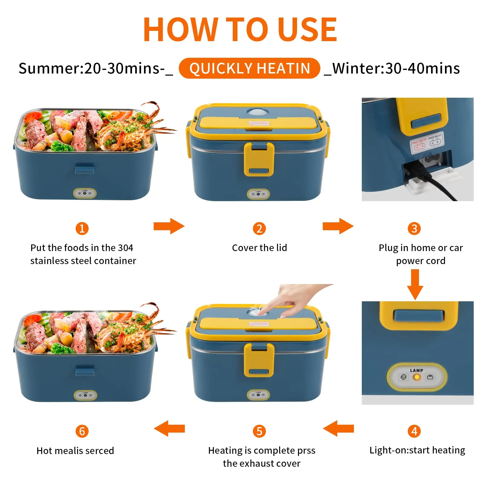 1.8L Electric Lunch Box 60W Food Heated 12V-24V 2-In-1 Portable Food Warmer Heater for Car/Truck/Home Self Heating Box - Image 23