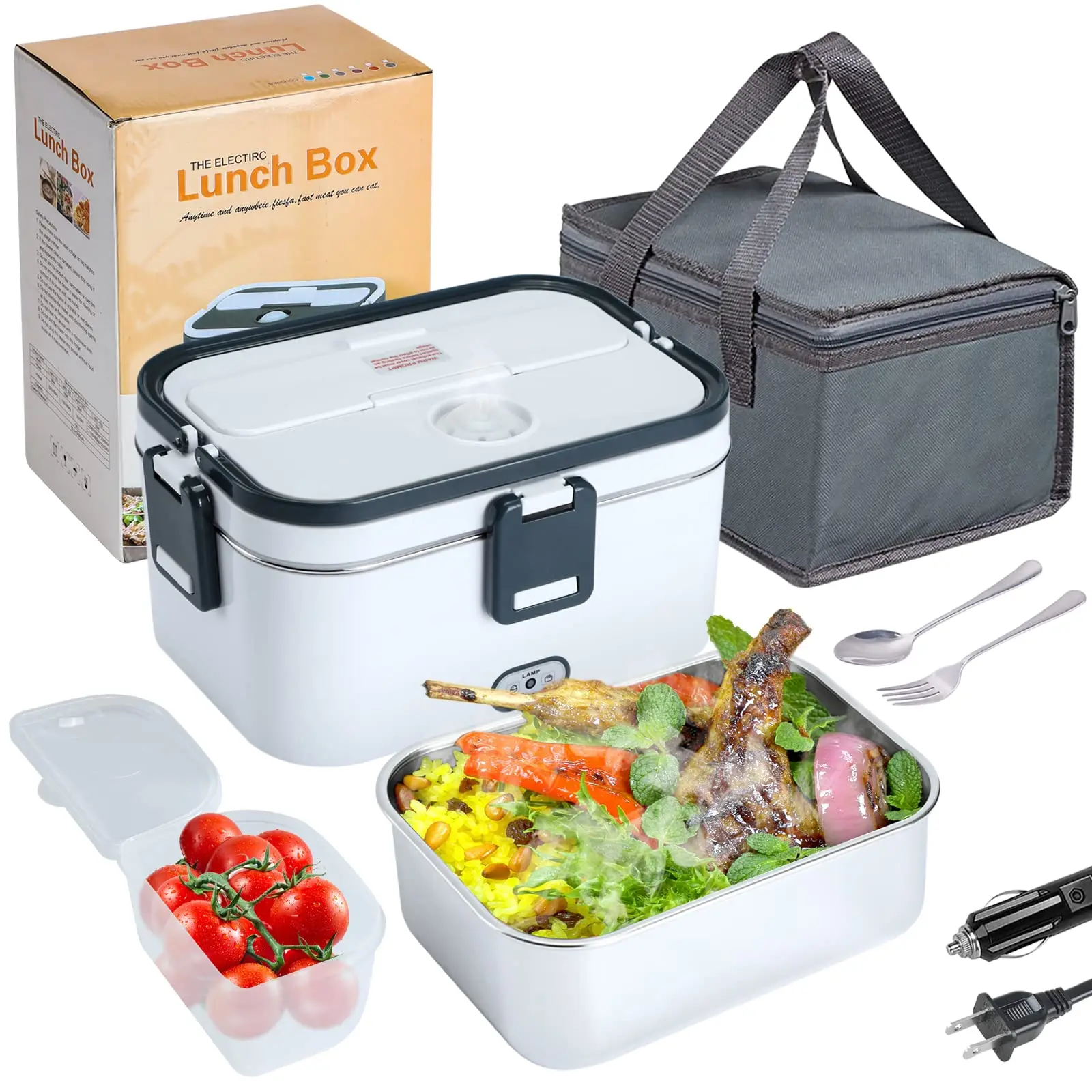 1.8L Electric Lunch Box 60W Food Heated 12V-24V 2-In-1 Portable Food Warmer Heater for Car/Truck/Home Self Heating Box - Image 7
