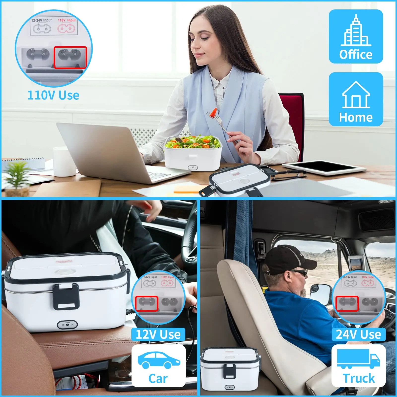 1.8L Electric Lunch Box 60W Food Heated 12V-24V 2-In-1 Portable Food Warmer Heater for Car/Truck/Home Self Heating Box - Image 8