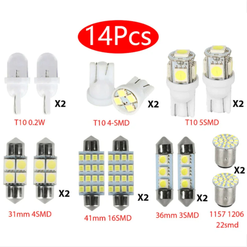 14Pcs T10 36mm LED Interior Car Accessories Kit Map Dome License Plate Lights - Image 6