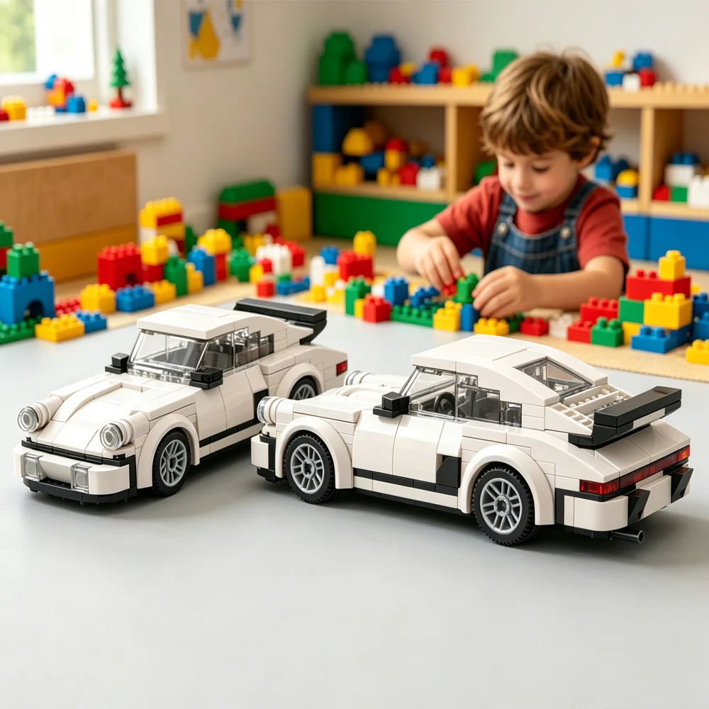 196PCS White Sports Car MOC Building Blocks For Porsche 911 - Image 7