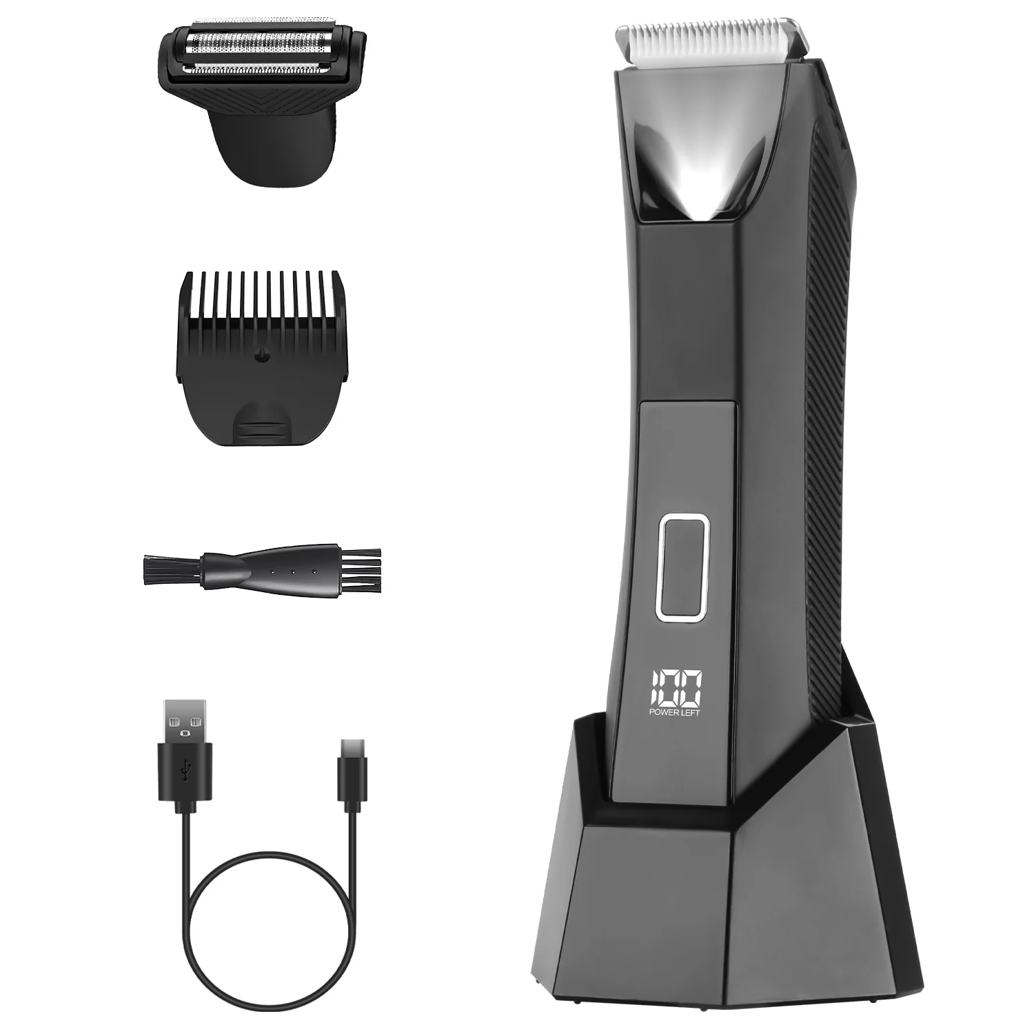 1Pc 2 In 1 Electric Body Trimmer For Men Cordless Beard Groin Ball Pubic Hair Shaver IPX7 Waterproof Razor With LED Light LCD Display Guard Comb Shaving Head - Image 10