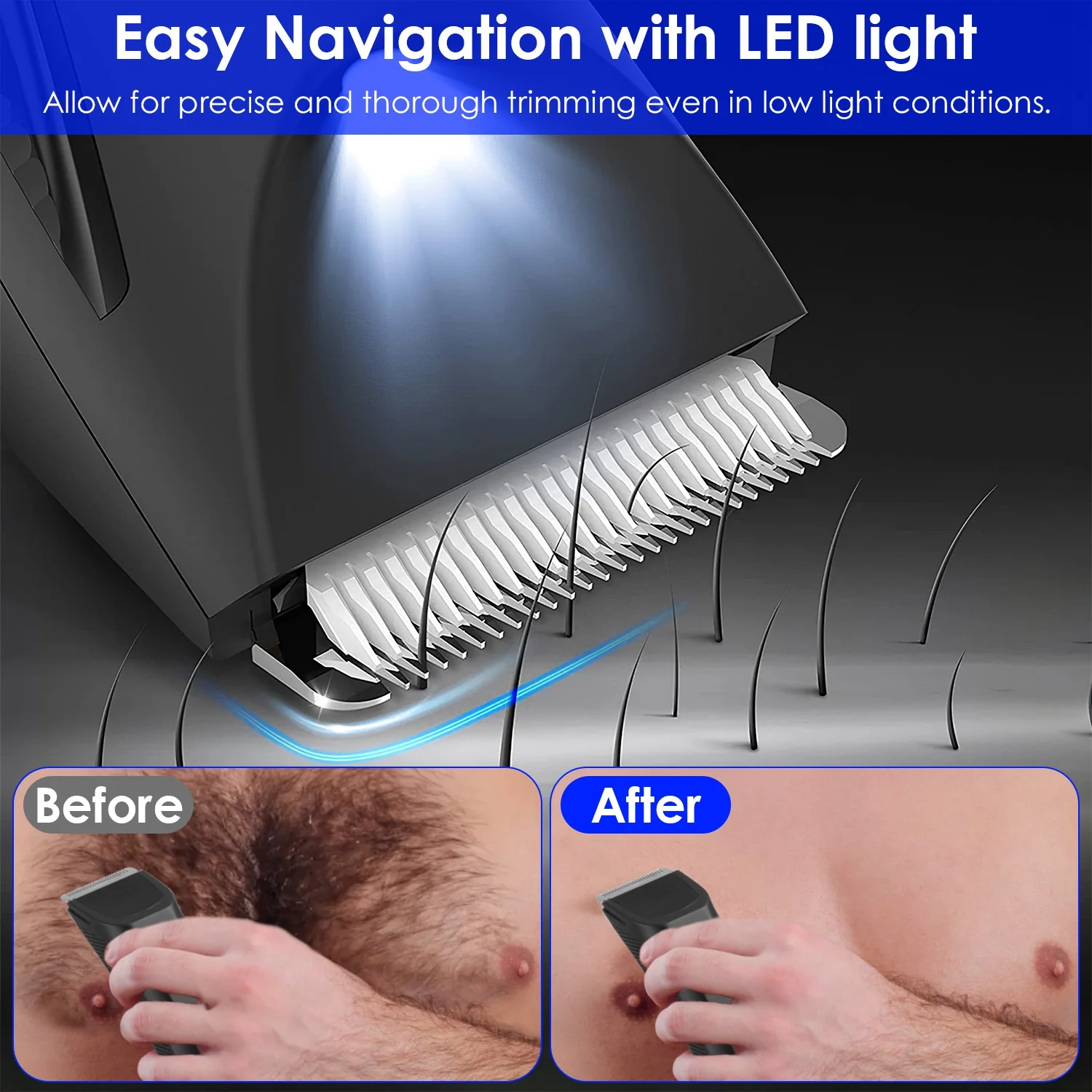 1Pc 2 In 1 Electric Body Trimmer For Men Cordless Beard Groin Ball Pubic Hair Shaver IPX7 Waterproof Razor With LED Light LCD Display Guard Comb Shaving Head - Image 4