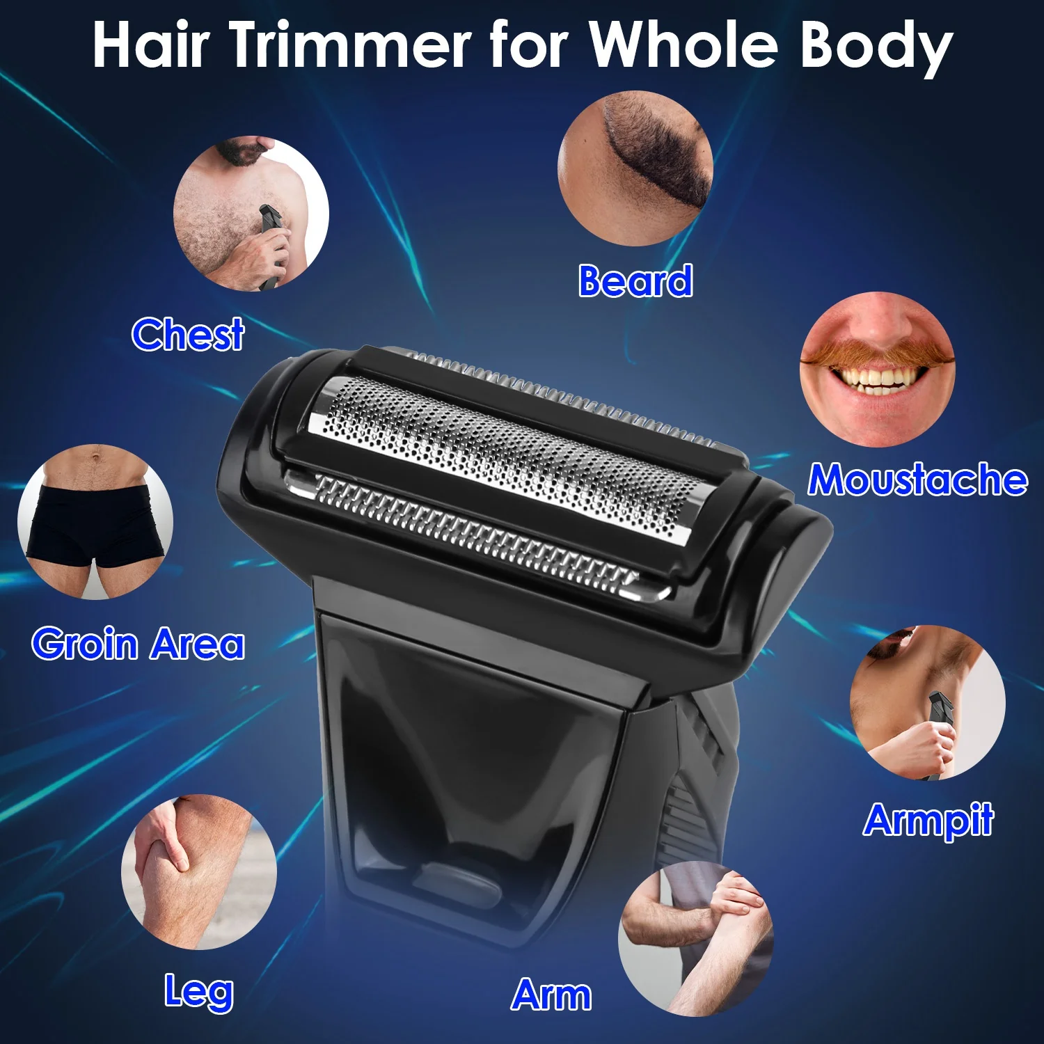 1Pc 2 In 1 Electric Body Trimmer For Men Cordless Beard Groin Ball Pubic Hair Shaver IPX7 Waterproof Razor With LED Light LCD Display Guard Comb Shaving Head - Image 5