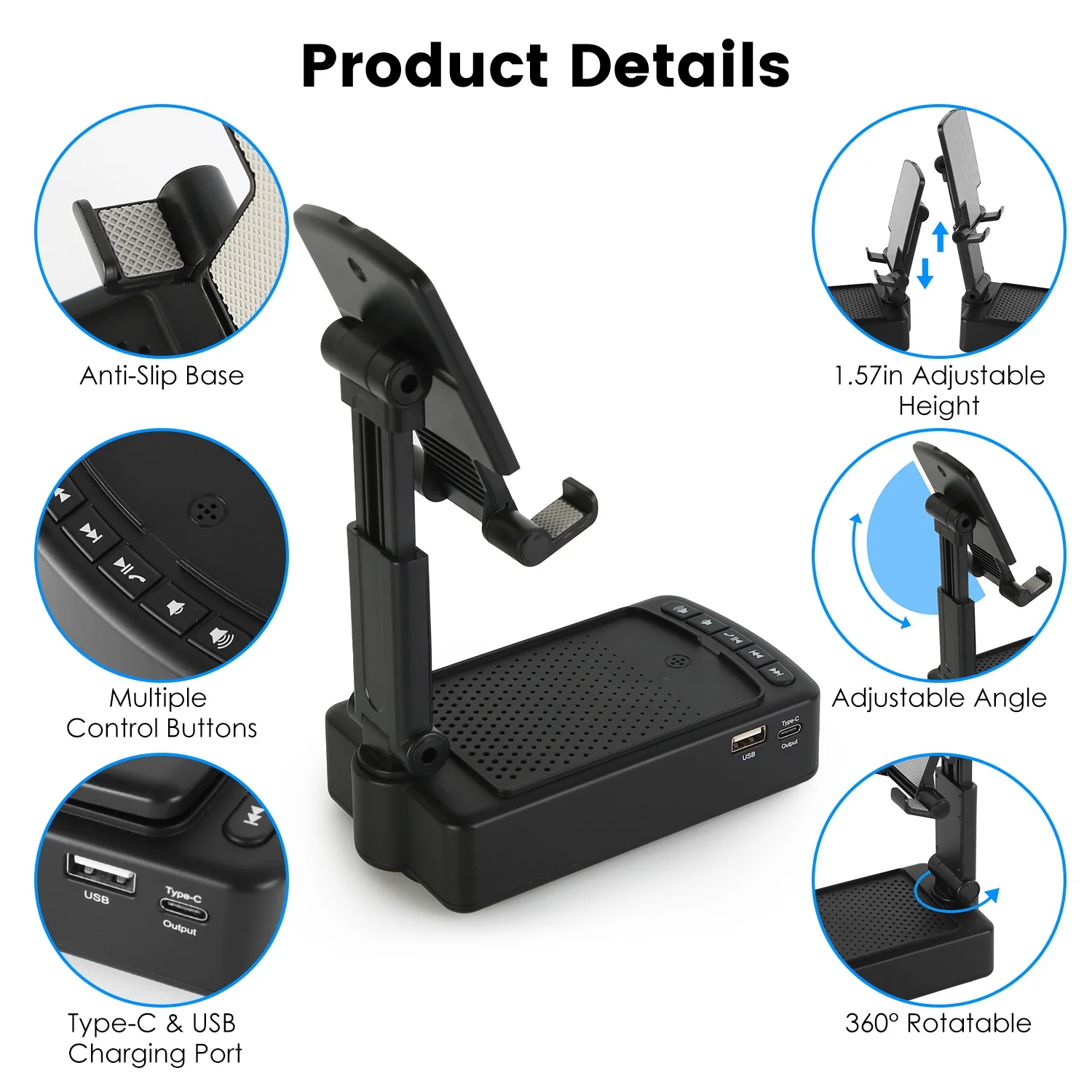 1Pc Cell Phone Stand With HD Surround Wireless Speaker Power Bank Portable Foldable Charging Phone Stand With Anti Slip Base Compatible With Phone Tablet For Home Office Outdoor - Image 7