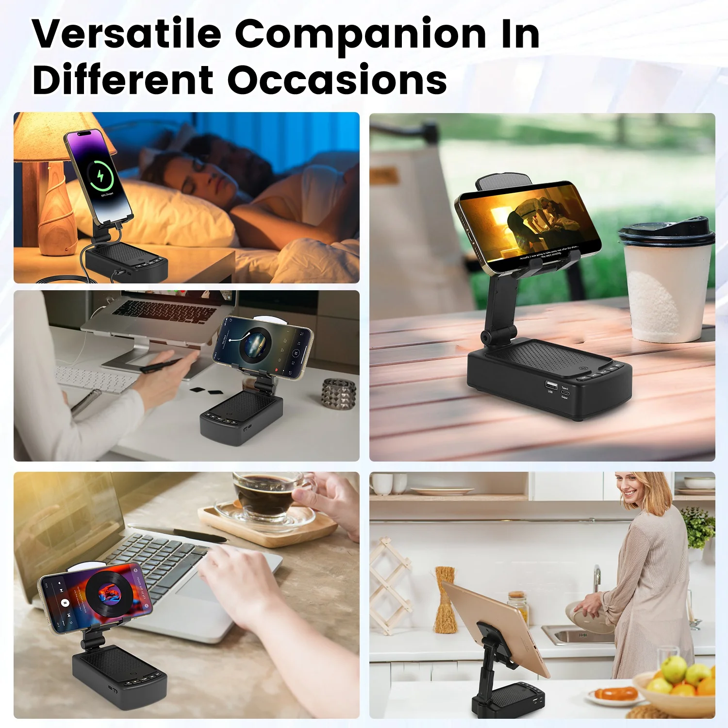 1Pc Cell Phone Stand With HD Surround Wireless Speaker Power Bank Portable Foldable Charging Phone Stand With Anti Slip Base Compatible With Phone Tablet For Home Office Outdoor - Image 8