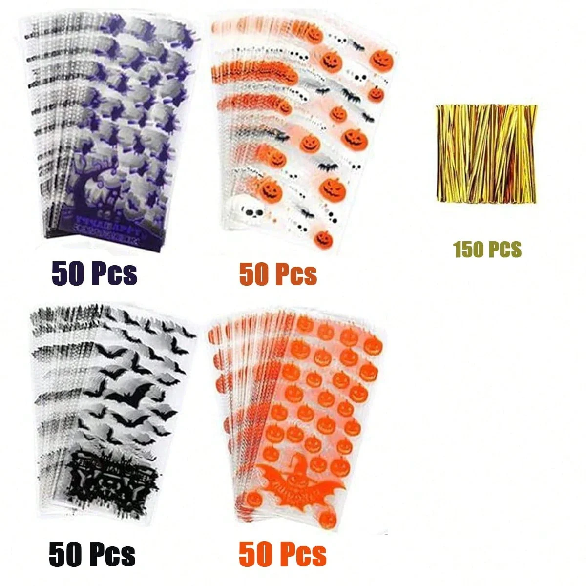 200 Pcs Halloween Gift Wrapping Bags With Twist Ties 5.1 X 10.8 Inch Cellophane Witch Bat Printing Flat Bag OPP Halloween Pumpkin Treat Packaging Bags For Party Favors Halloween Decoration - Image 2