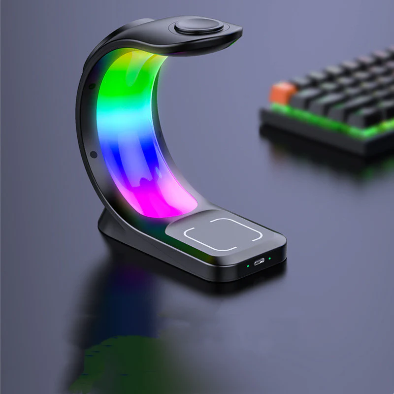 4 In 1 Magnetic Wireless Charger Fast Charging For Smart Phone Atmosphere Light Charging Station For Airpods Pro I-phone Watch - Image 4
