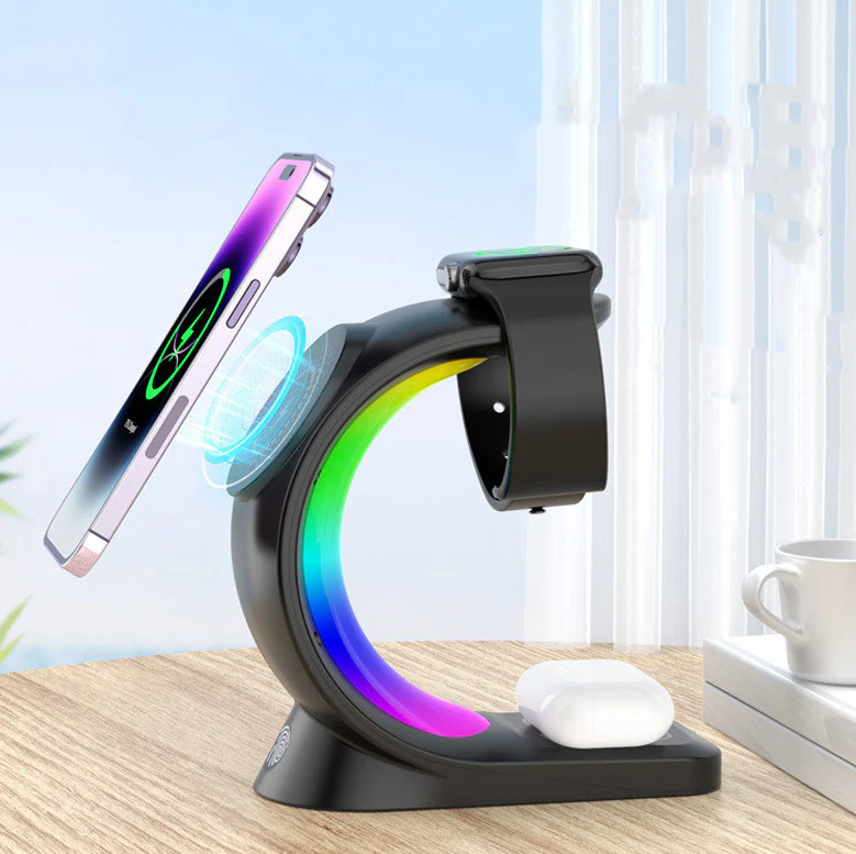 4 In 1 Magnetic Wireless Charger Fast Charging For Smart Phone Atmosphere Light Charging Station For Airpods Pro I-phone Watch - Image 7