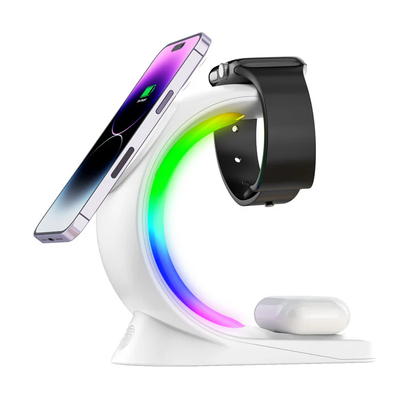 4 In 1 Magnetic Wireless Charger Fast Charging For Smart Phone Atmosphere Light Charging Station For Airpods Pro I-phone Watch - Image 8
