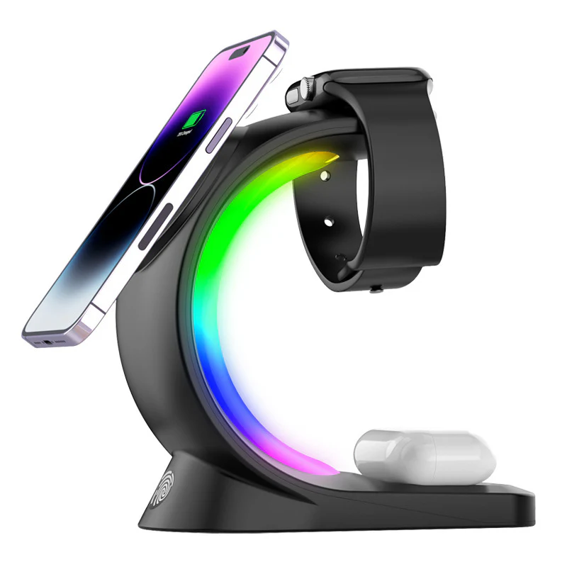 4 In 1 Magnetic Wireless Charger Fast Charging For Smart Phone Atmosphere Light Charging Station For Airpods Pro I-phone Watch - Image 9