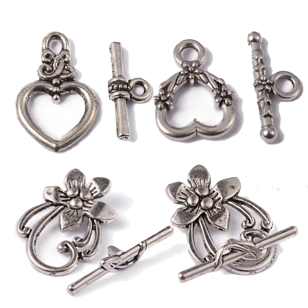 Antique Silver Toggle Clasps – Flower & Heart Connectors (5 Sets) - Image 11