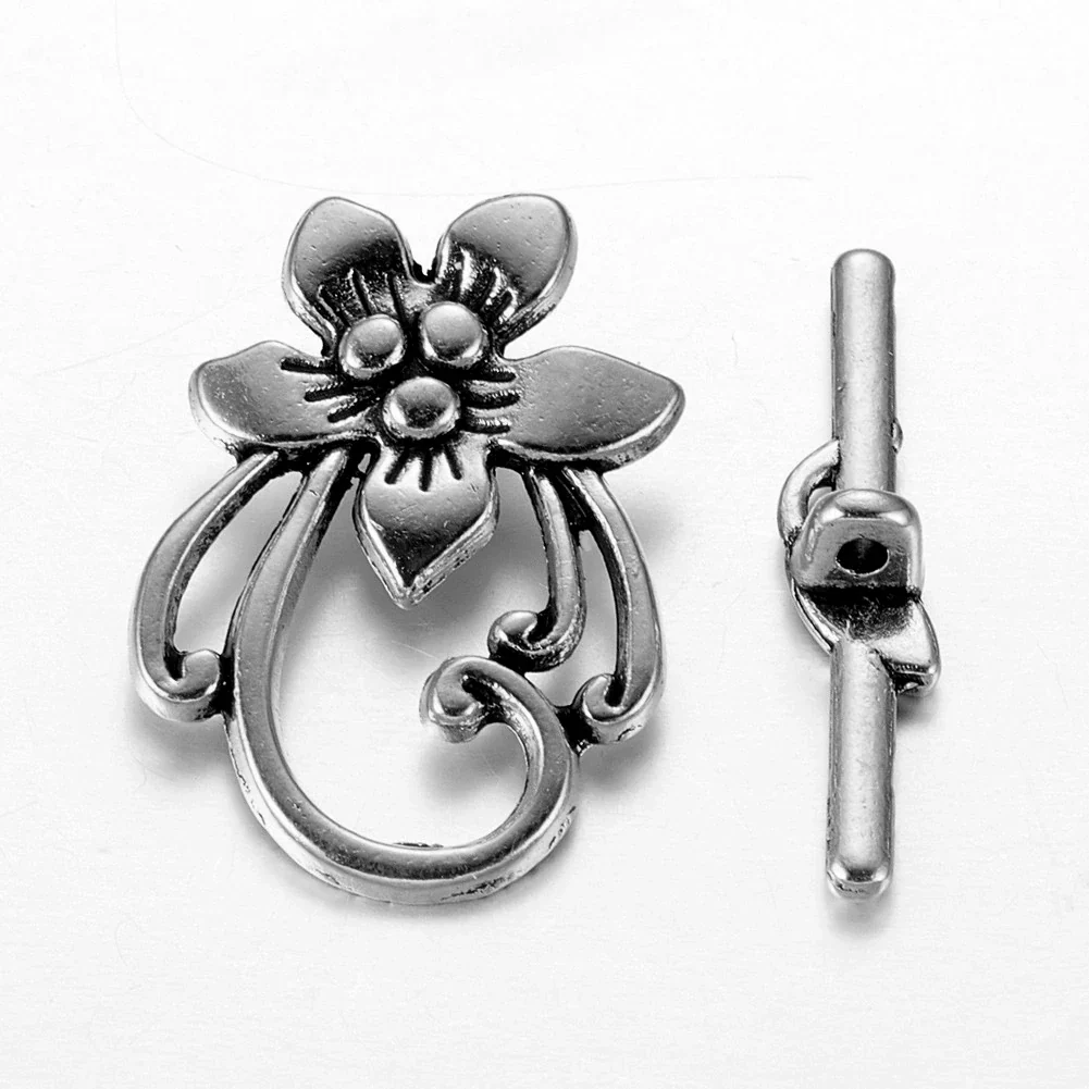 Antique Silver Toggle Clasps – Flower & Heart Connectors (5 Sets) - Image 12