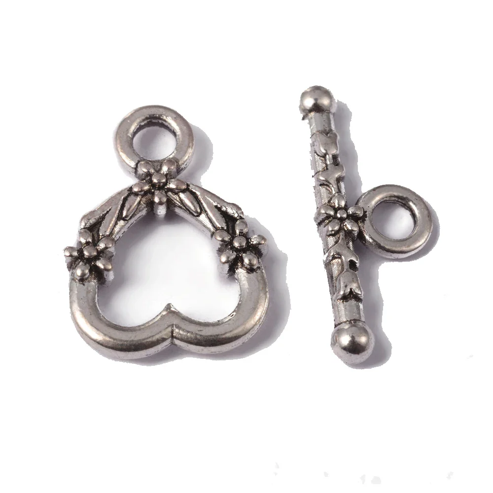Antique Silver Toggle Clasps – Flower & Heart Connectors (5 Sets) - Image 21