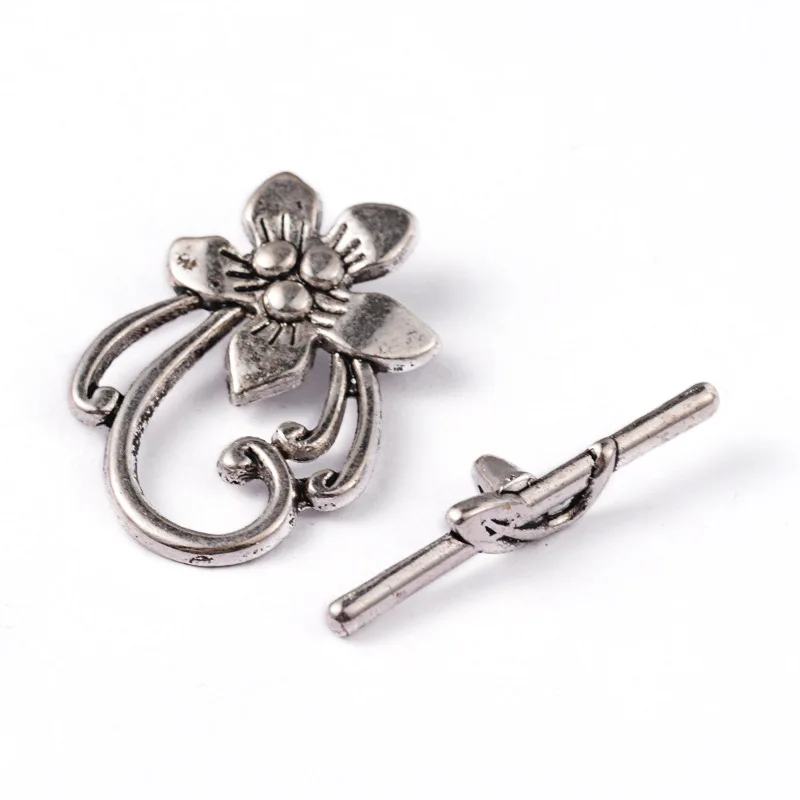 Antique Silver Toggle Clasps – Flower & Heart Connectors (5 Sets) - Image 4