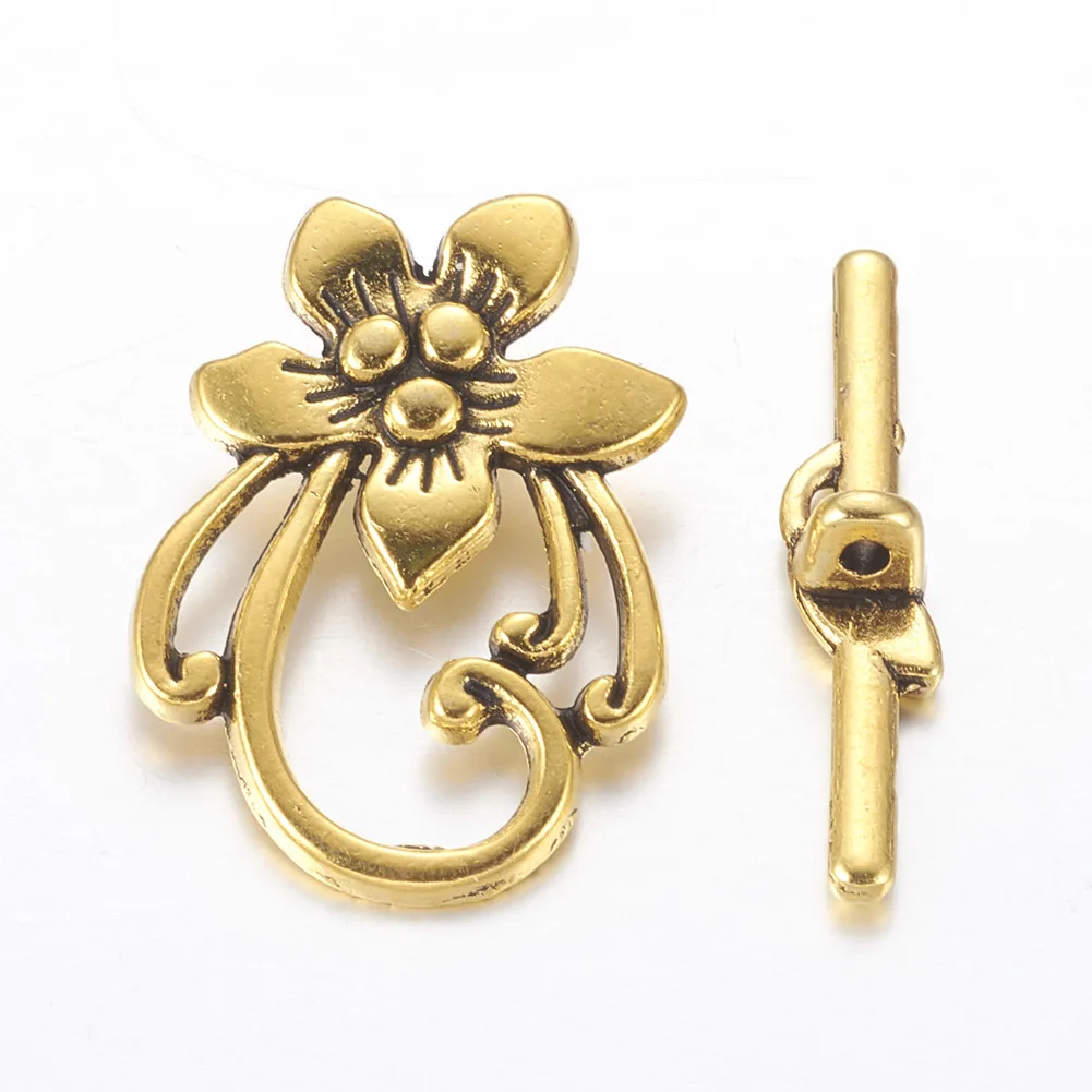 Antique Silver Toggle Clasps – Flower & Heart Connectors (5 Sets) - Image 5