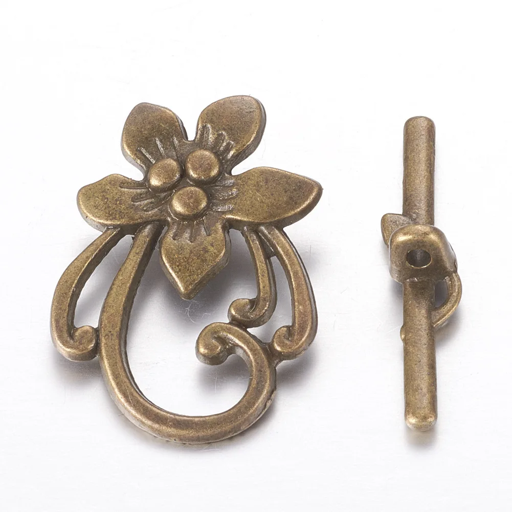Antique Silver Toggle Clasps – Flower & Heart Connectors (5 Sets) - Image 6