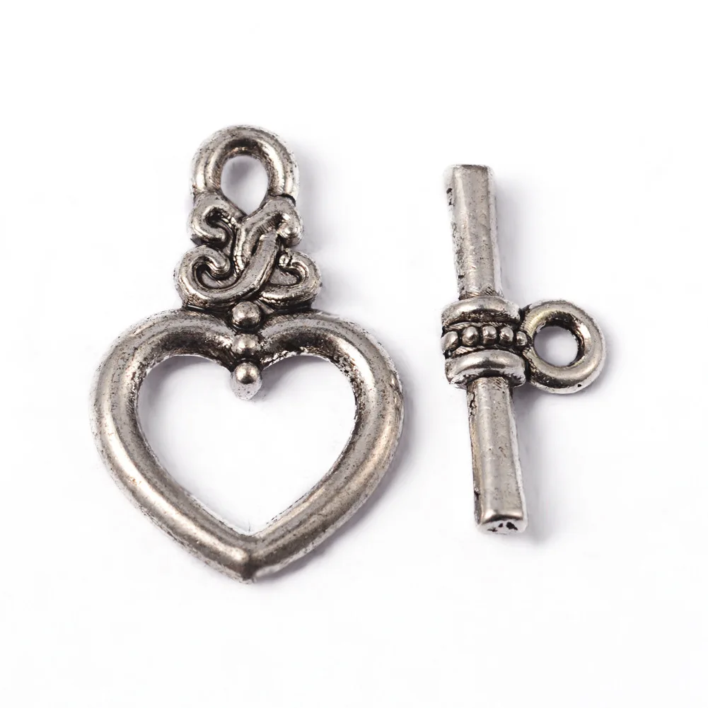 Antique Silver Toggle Clasps – Flower & Heart Connectors (5 Sets) - Image 9