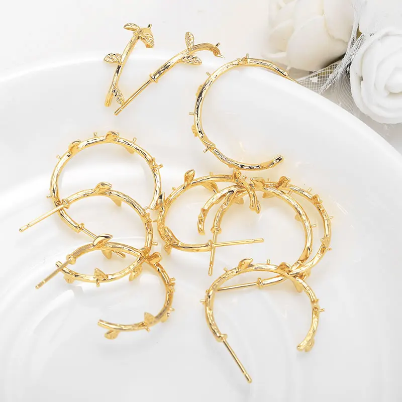 18K Gold Brass Round Stud Earring Pins – Jewelry Making Supplies (6pcs) - Image 2