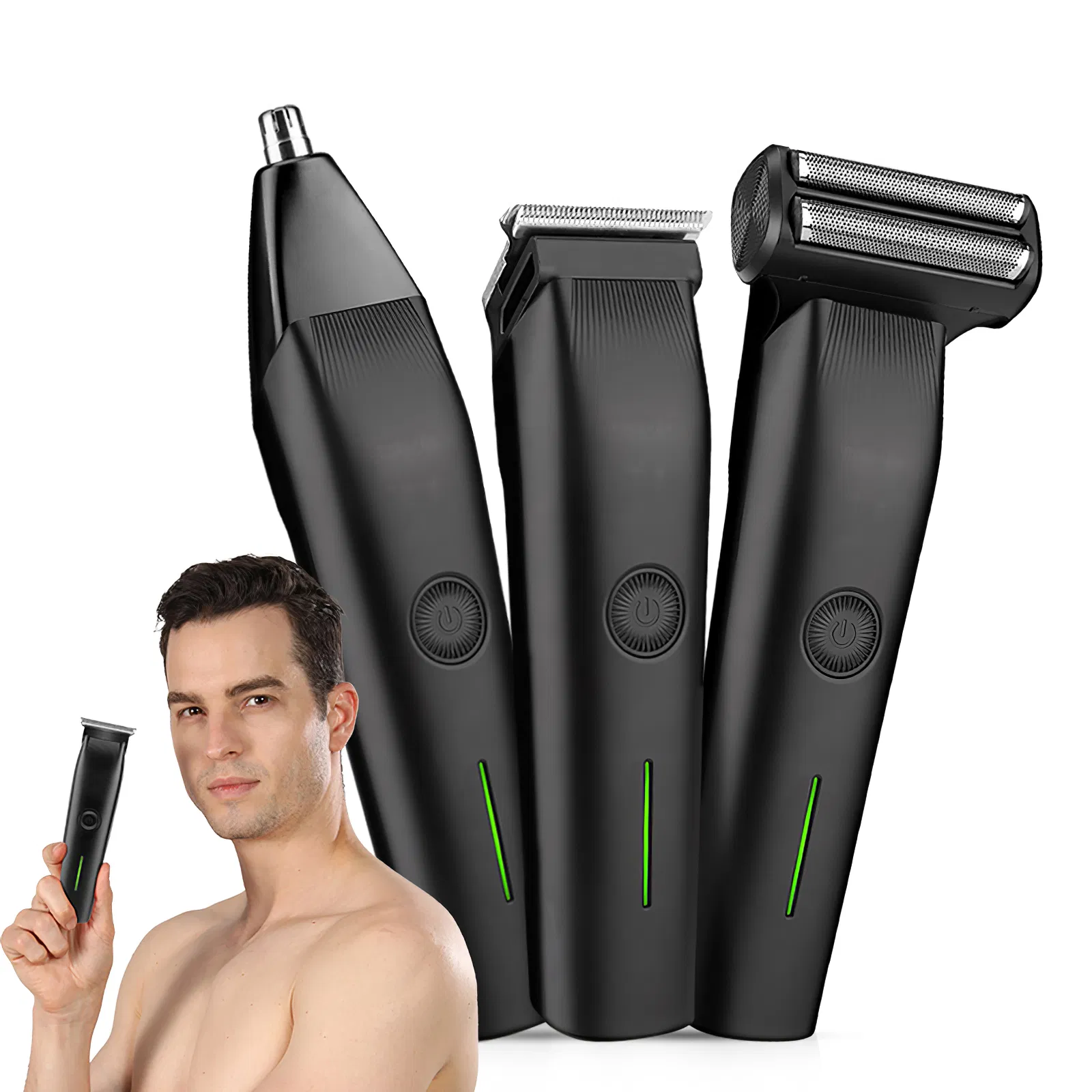Beard Trimmer, 3 In 1 Hair Clippers And Mens Grooming Kit, Face, Nose, Ear Hair Trimmer - Black - Image 10