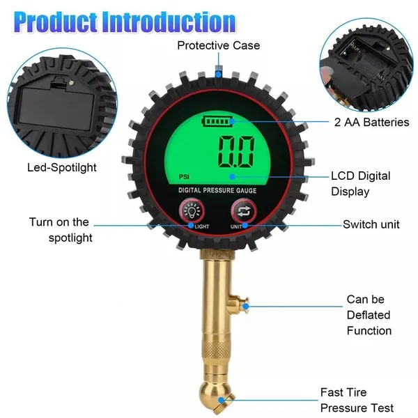 Calibrated Digital Tire Pressure Gauge, Air Inflator With Manometer, For Car Auto - Image 4
