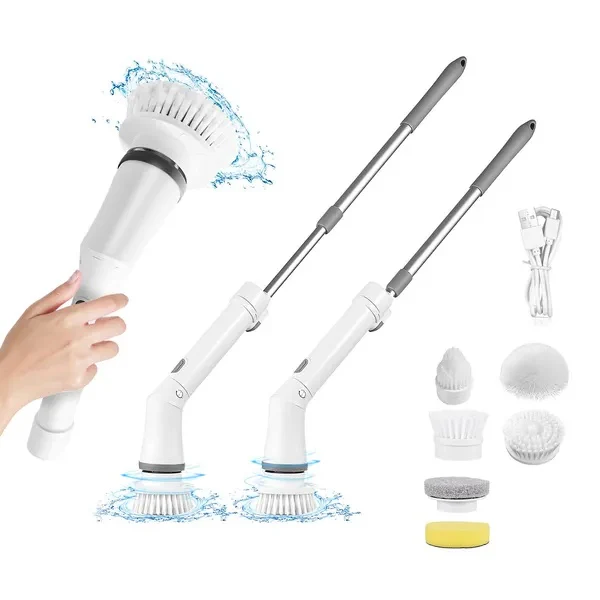 Electric Spin Scrubber Cordless Rechargeable Telescopic Cleaning Brush 6 Replaceable Heads - Image 7