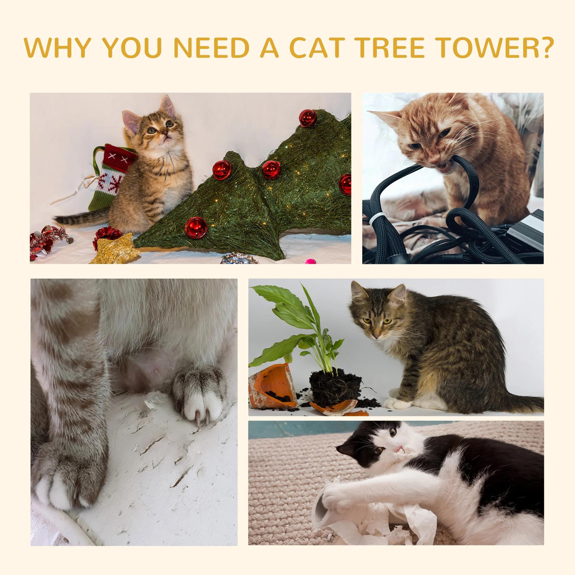 Floor-to-Ceiling Cat Tree Cat Climbing Tower with Sisal-Covered Scratching Posts Natural Cat Tree Activity Center for Kittens Cat Tower Furniture, Brown - Image 6