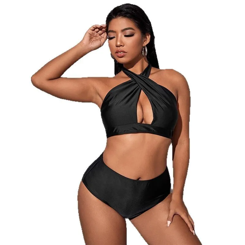Hollow Out Solid Color Plus Size Split Swimsuit Women's High Waisted Bikini New Collection Beach Style Plus Size Swimsuit Y2k - Image 2