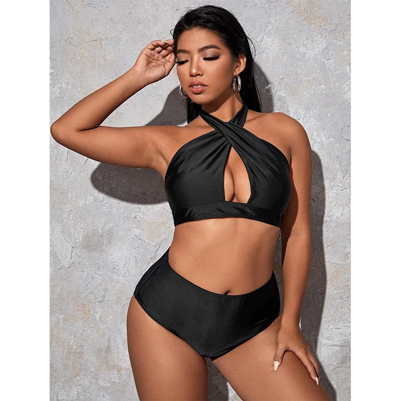 Hollow Out Solid Color Plus Size Split Swimsuit Women's High Waisted Bikini New Collection Beach Style Plus Size Swimsuit Y2k - Image 6