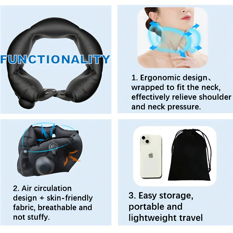Inflatable Neck Pillow With Adjustable Firmness, Made Of Soft Skin-Friendly Material For Travel Comfort - Image 2