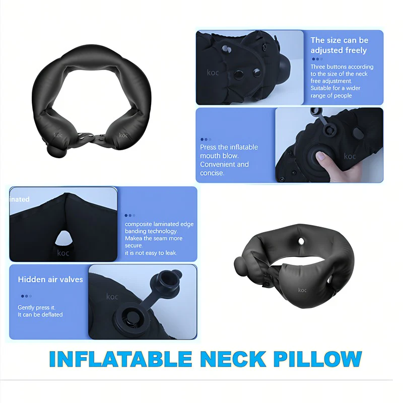 Inflatable Neck Pillow With Adjustable Firmness, Made Of Soft Skin-Friendly Material For Travel Comfort - Image 3