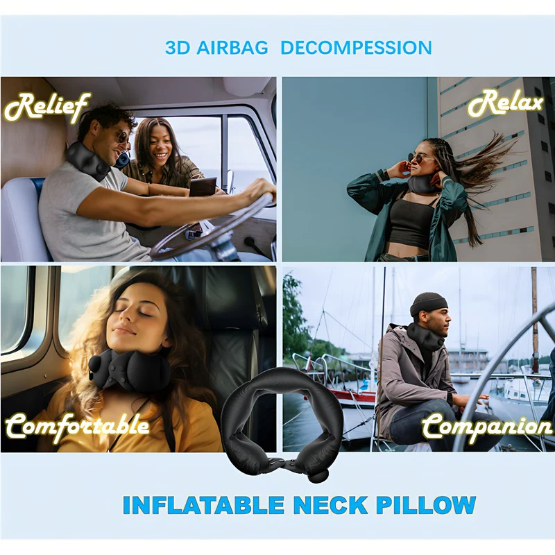 Inflatable Neck Pillow With Adjustable Firmness, Made Of Soft Skin-Friendly Material For Travel Comfort - Image 4