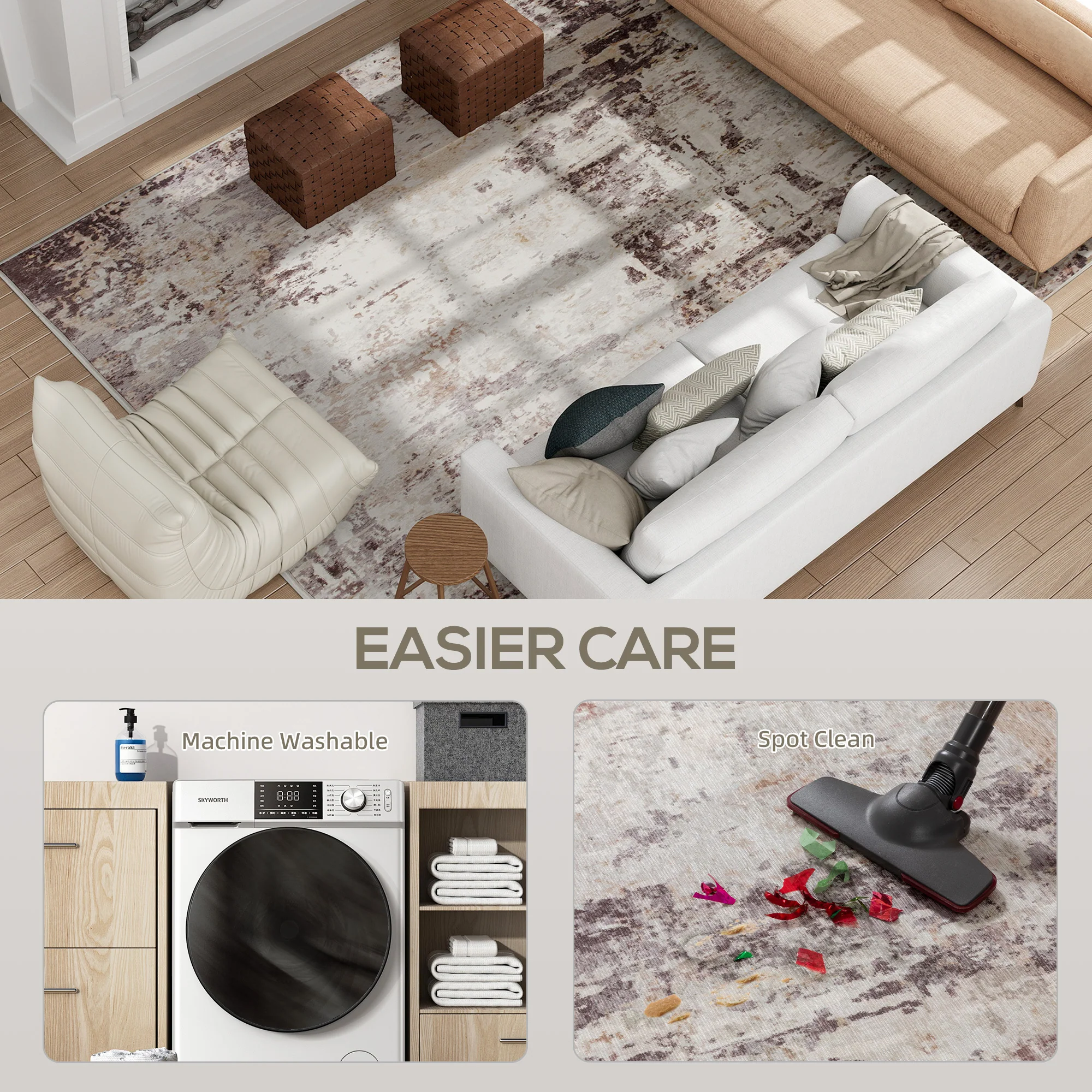 Washable Area Rug 8x10 – Non-Slip Modern Abstract Carpet - Image 5