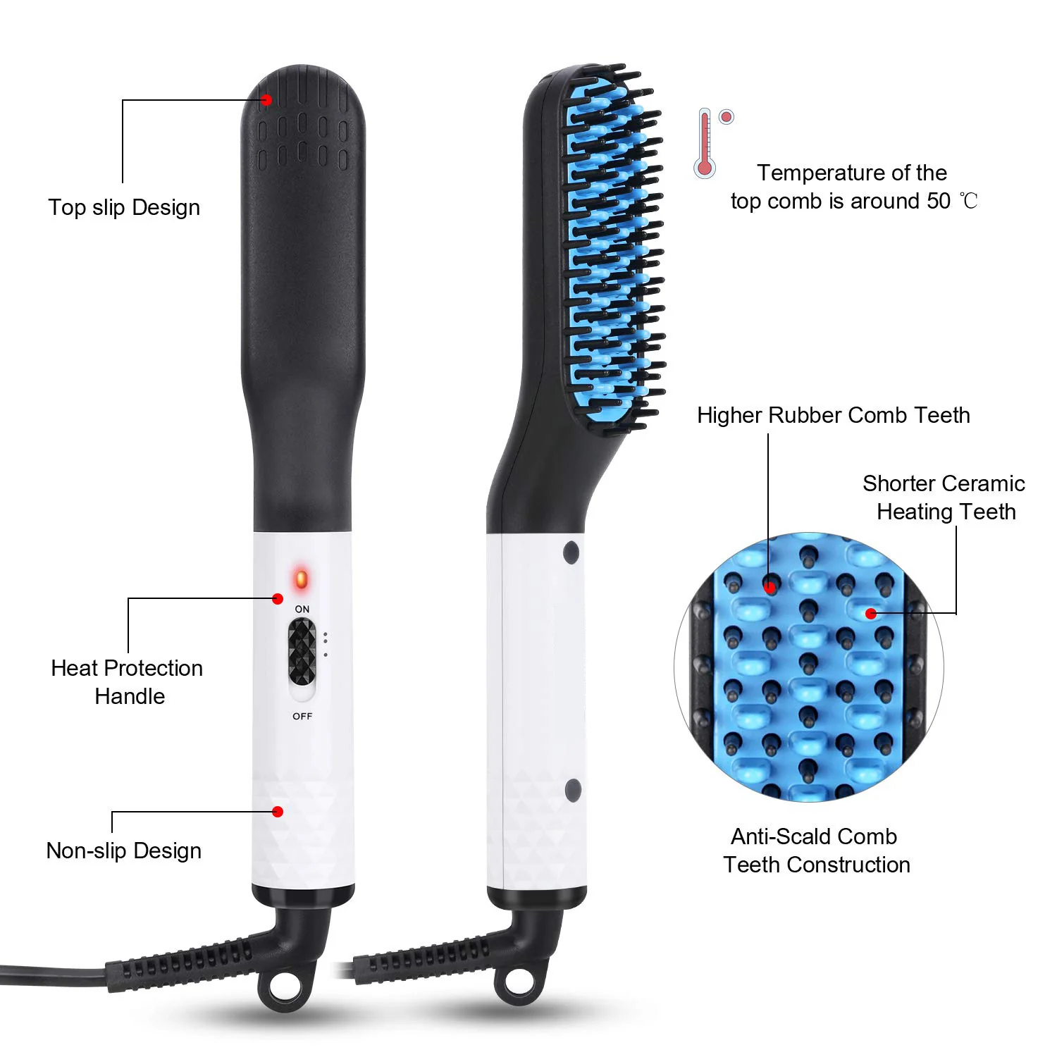 Multifunctional Hair Straightener Hair Comb Brush Men Beard Straightener Straightening - Image 3