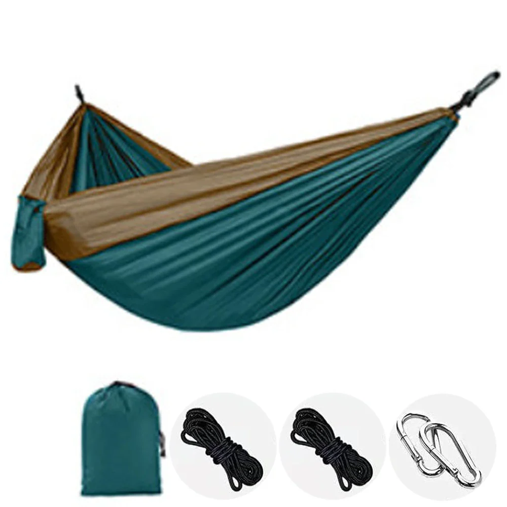 Single Person Portable Outdoor Camping Hammock With Nylon Color Matching Hammock High Strength Parachute Fabric Hanging Bed - Image 14