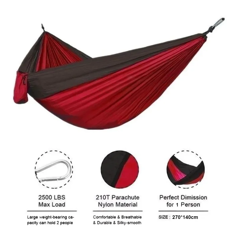 Single Person Portable Outdoor Camping Hammock With Nylon Color Matching Hammock High Strength Parachute Fabric Hanging Bed - Image 24
