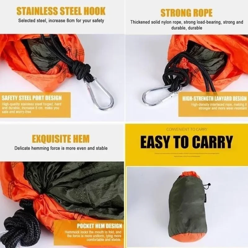 Single Person Portable Outdoor Camping Hammock With Nylon Color Matching Hammock High Strength Parachute Fabric Hanging Bed - Image 29
