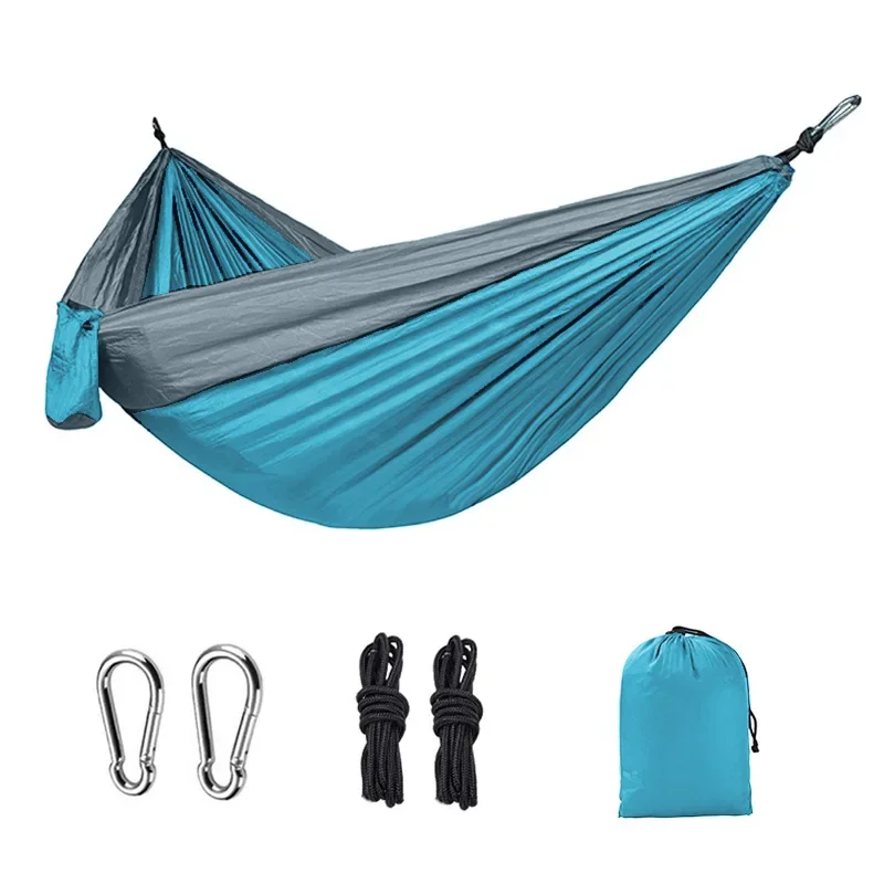 Single Person Portable Outdoor Camping Hammock With Nylon Color Matching Hammock High Strength Parachute Fabric Hanging Bed - Image 39