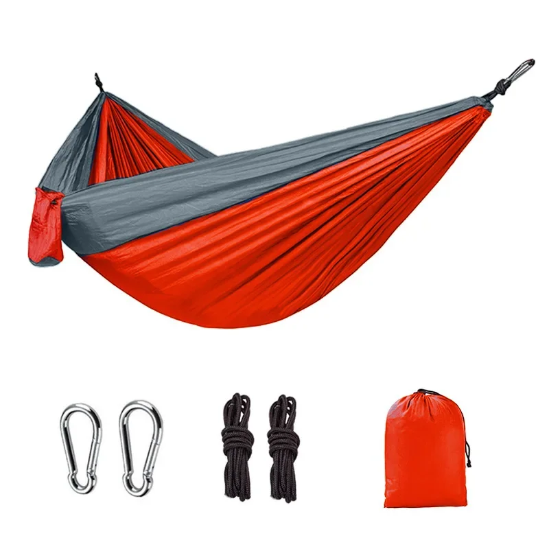 Single Person Portable Outdoor Camping Hammock With Nylon Color Matching Hammock High Strength Parachute Fabric Hanging Bed - Image 4