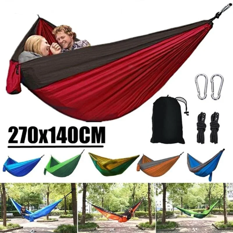 Single Person Portable Outdoor Camping Hammock With Nylon Color Matching Hammock High Strength Parachute Fabric Hanging Bed - Image 50