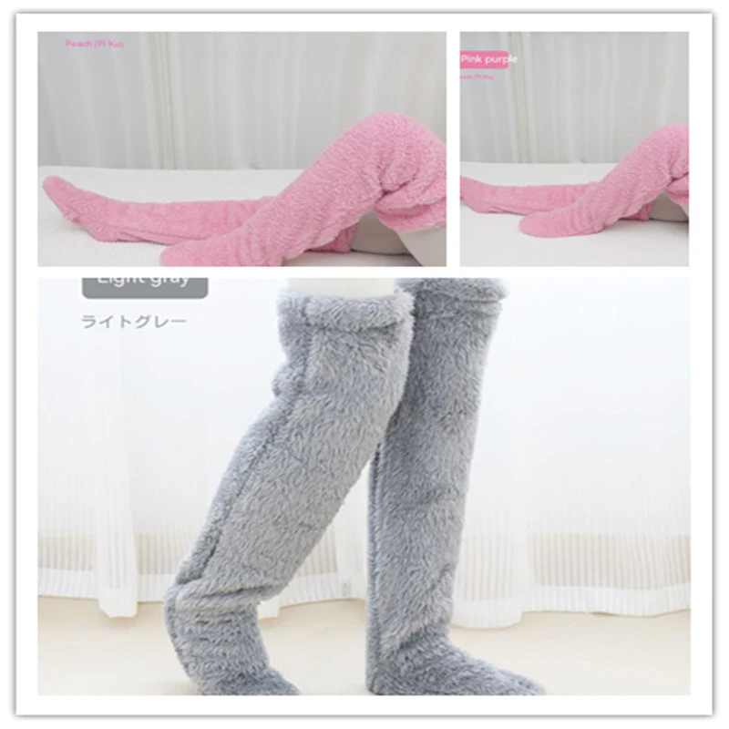 Over Knee High Fuzzy Long Socks Winter Warm Cold Leg Knee Joint Cold-proof Stockings Home Floor Sleeping Socks - Image 22