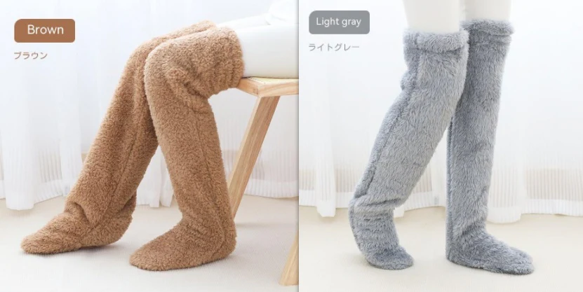 Over Knee High Fuzzy Long Socks Winter Warm Cold Leg Knee Joint Cold-proof Stockings Home Floor Sleeping Socks - Image 24