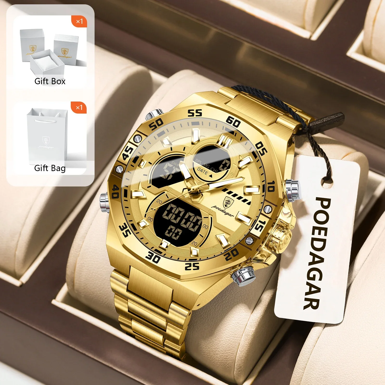 POEDAGAR Men’s Sport Watch – LED Waterproof Quartz - Image 6