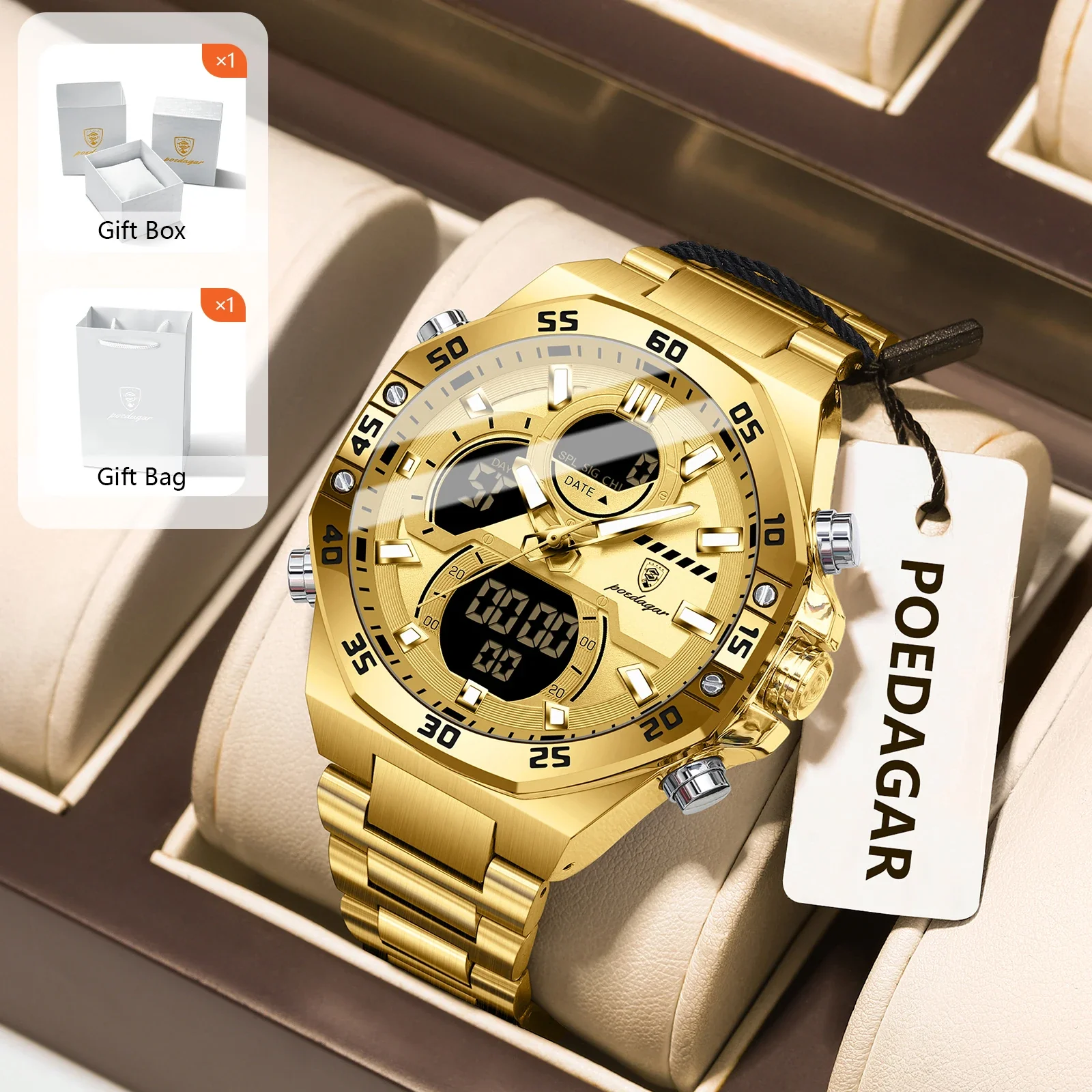 POEDAGAR Men’s Sport Watch – LED Waterproof Quartz - Image 7
