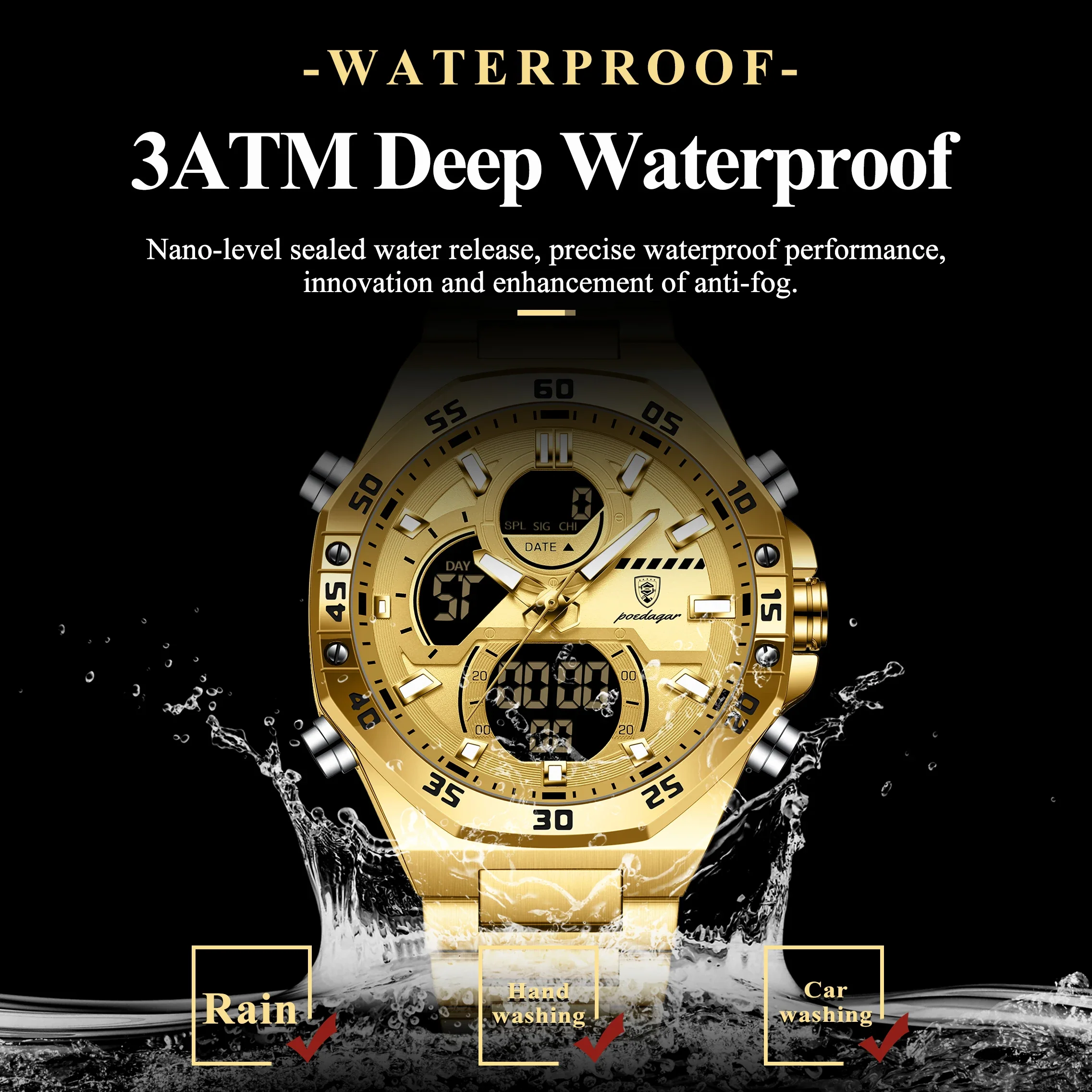 POEDAGAR Men’s Sport Watch – LED Waterproof Quartz - Image 8