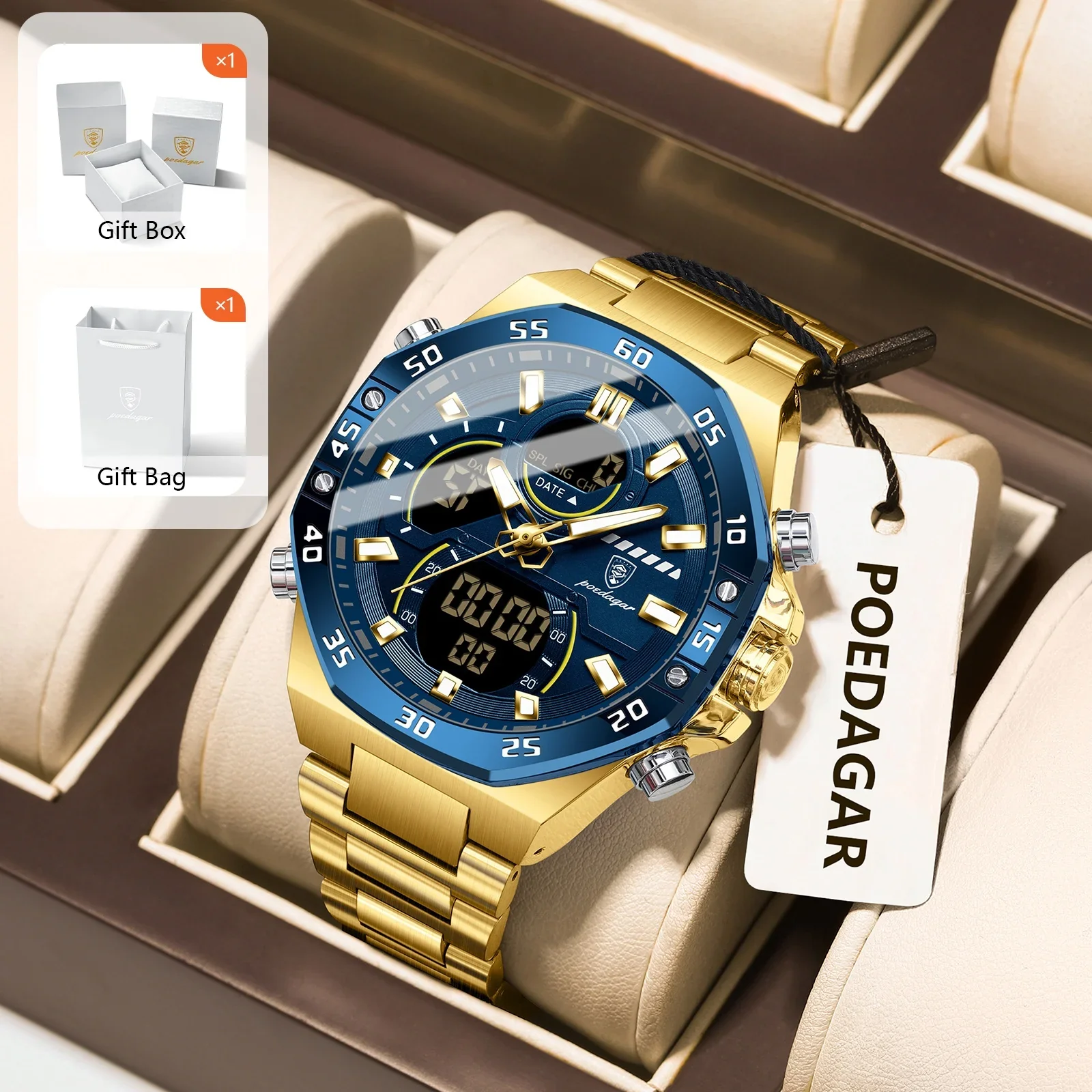 POEDAGAR Men’s Sport Watch – LED Waterproof Quartz - Image 9