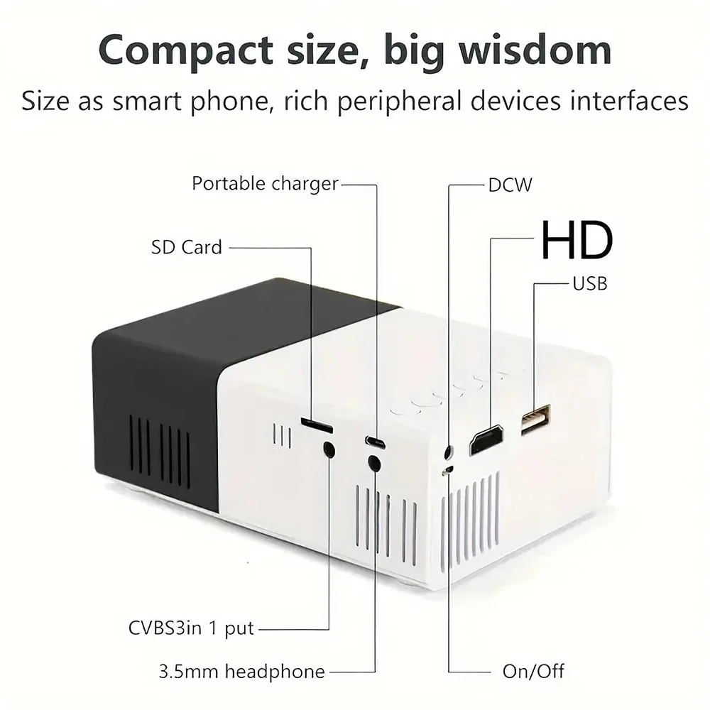 Portable Wired Mobile Phone Projector With Extendable Stand, LED Mini Home Video Device, 1080p HD Screen, USB SD AV HD - Image 5