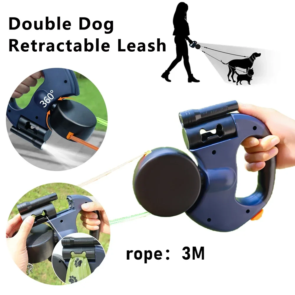 Dual Retractable Dog Leash – No-Tangle with LED Light - Image 4